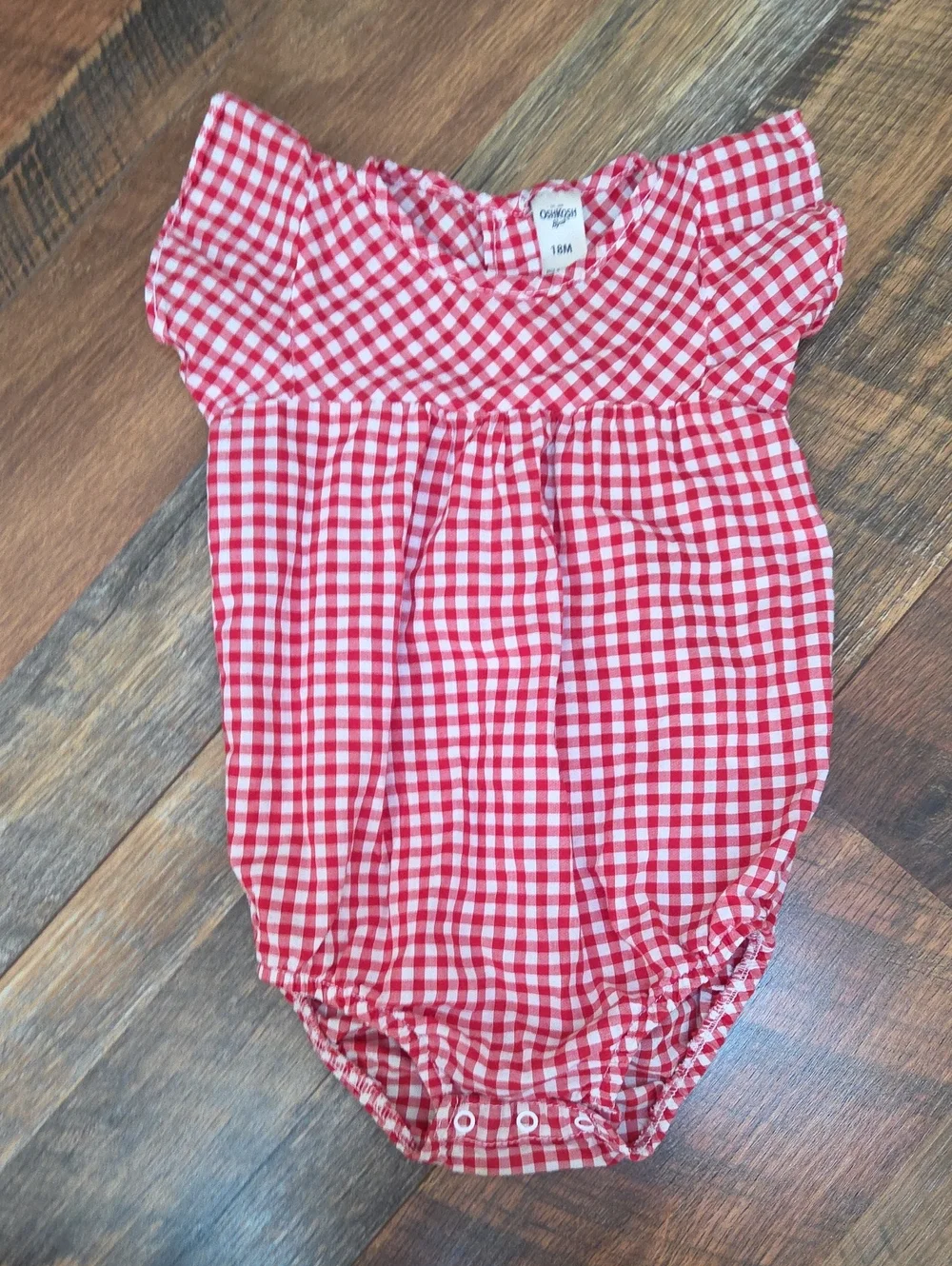 Oshkosh B'gosh Red & White Gingham Flutter Sleeve Romper, Size 18 Months